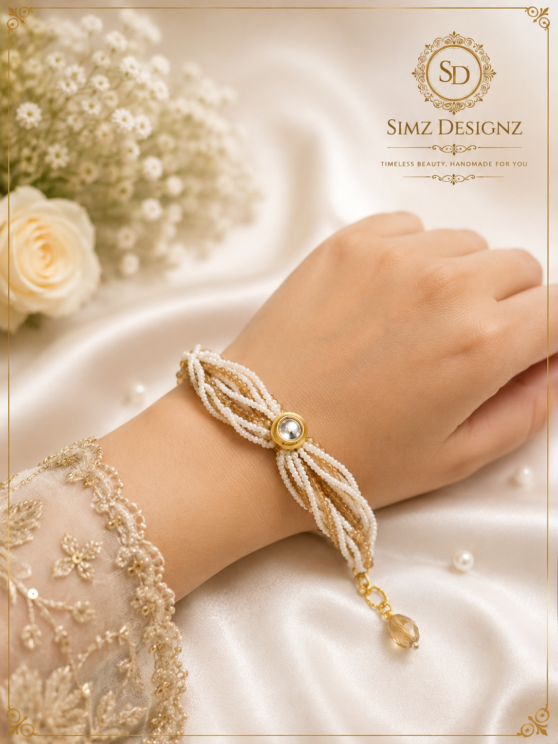 Premium Pearl Kundan Bhabi Bracelet Rakhi