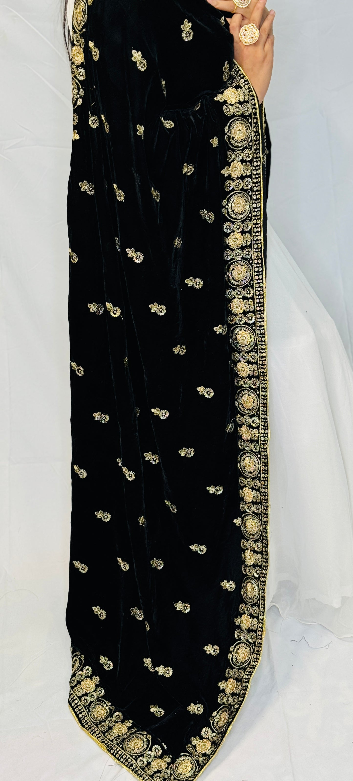 Sunflower Thread Work Velvet Shawl | Simzdesignz |