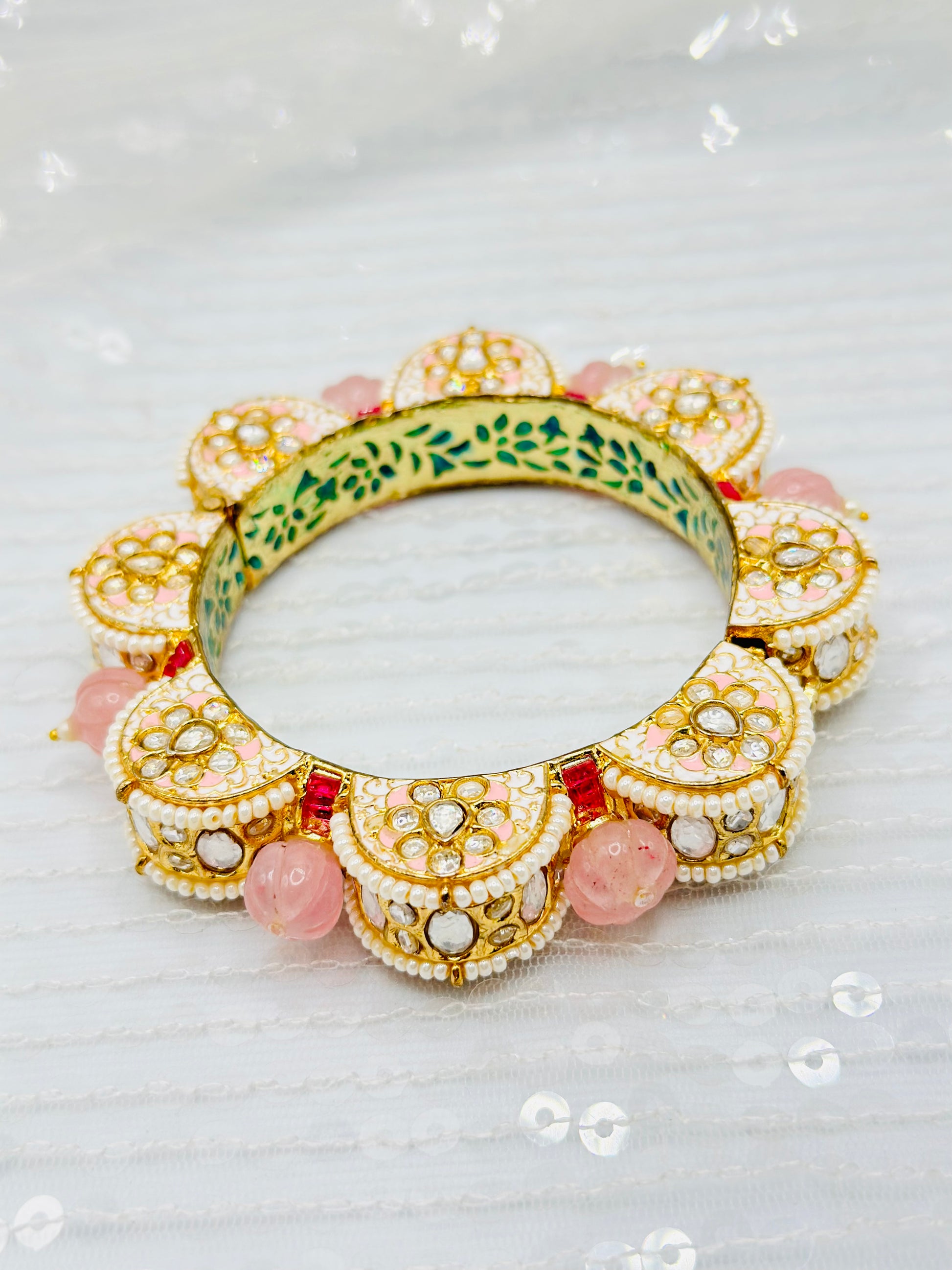 Baby Pink Kundan Bangles | Simzdesignzz |