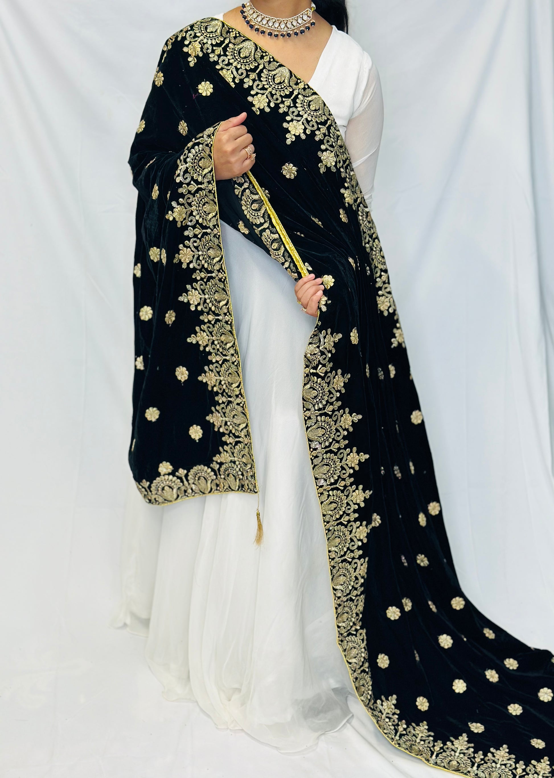 Ameera Beautiful Black Velvet Shawl | Simzdesignzz |