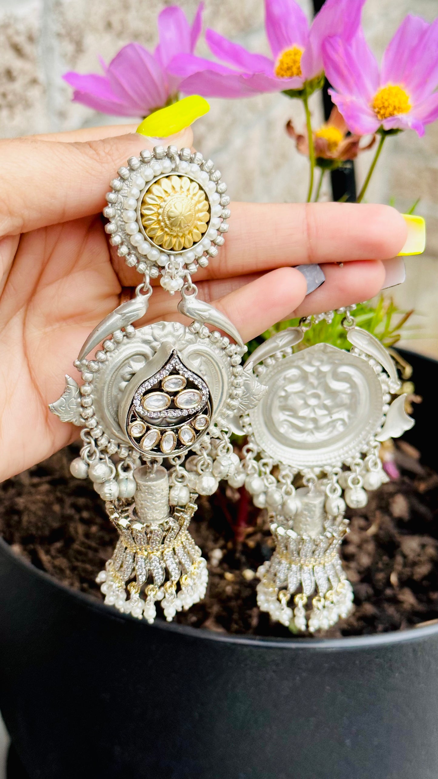 Beautiful Long Fusion Oxidized Earrings | Simzdesignzz |