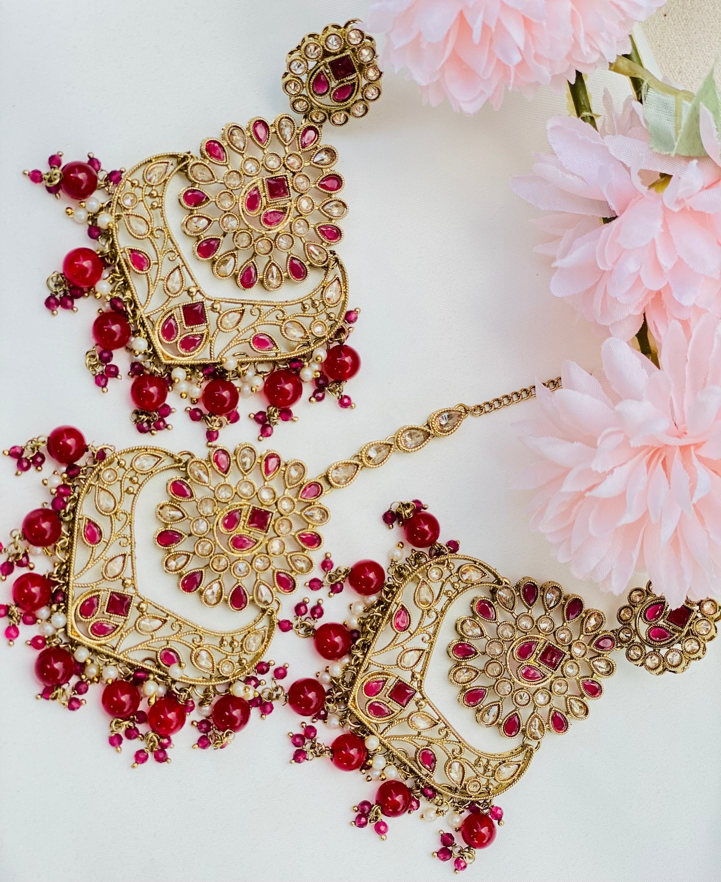 Light-weight Chandbali Earrings With Tikka | Simzdesignz |