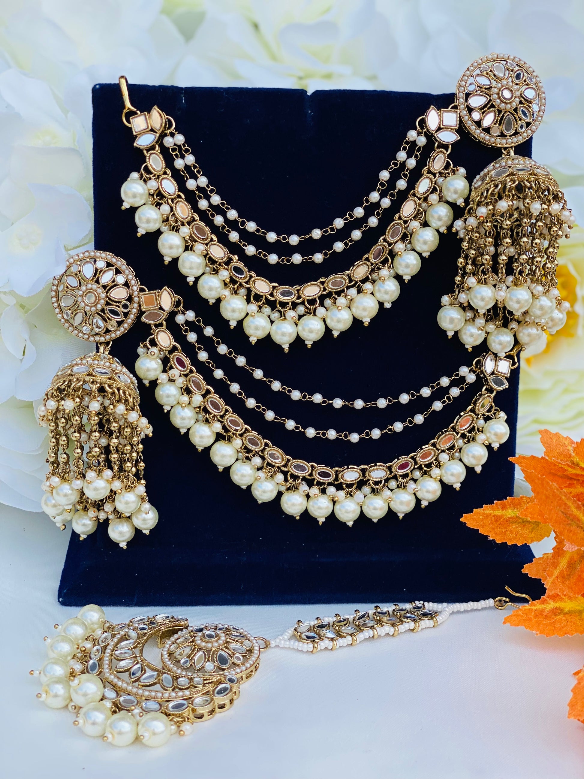 Bahubali Round  Earrings Tikka Set | Mirror | Polki | Simzdesignz|