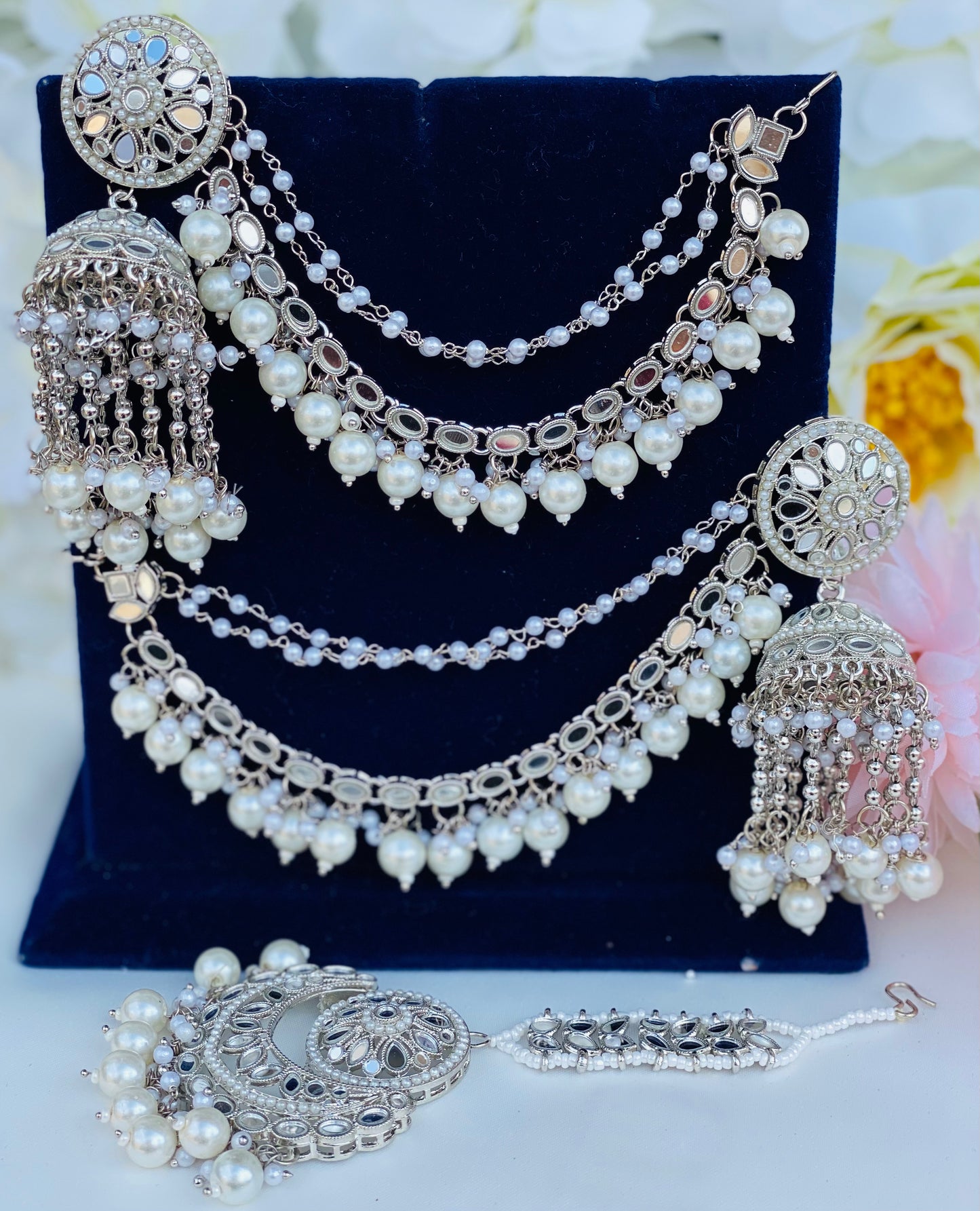 Bahubali Round Earrings Tikka Set | Mirror | Polki | Simzdesignz|