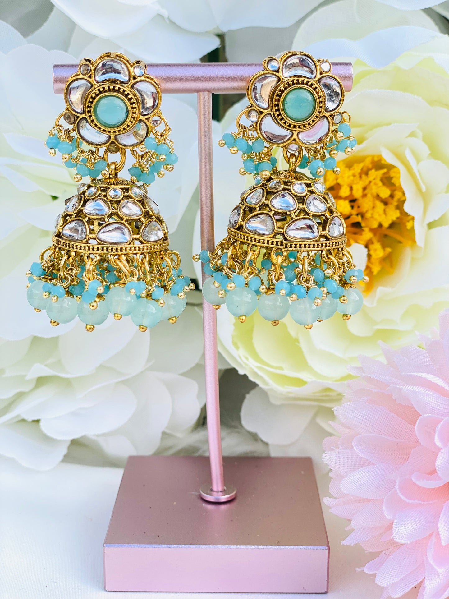 Kundan Pearl Jhumki Earrings | Plastic Kundan