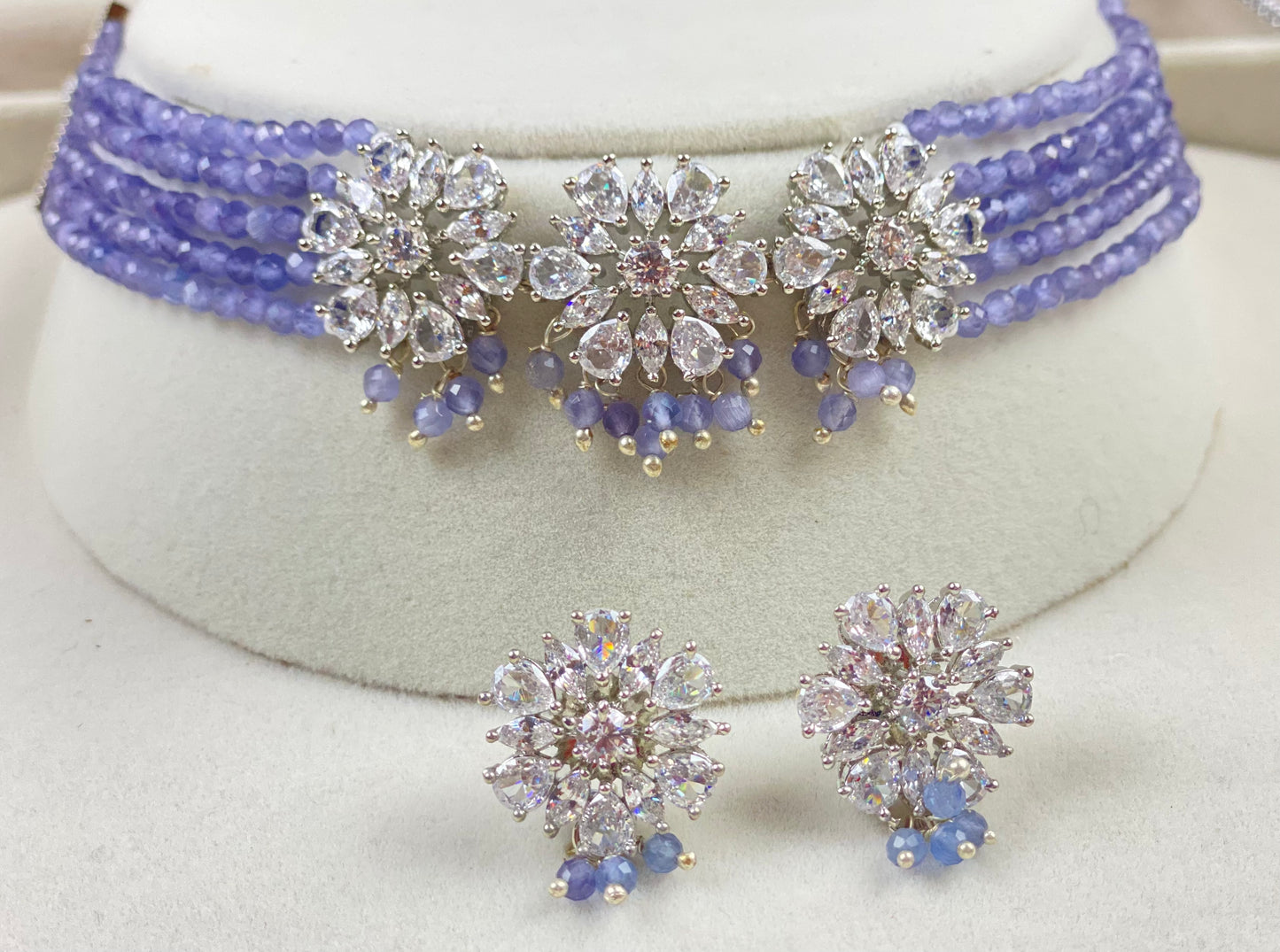 White Gold Plated Diamond Necklace Set | Simzdesignz | Rhodium