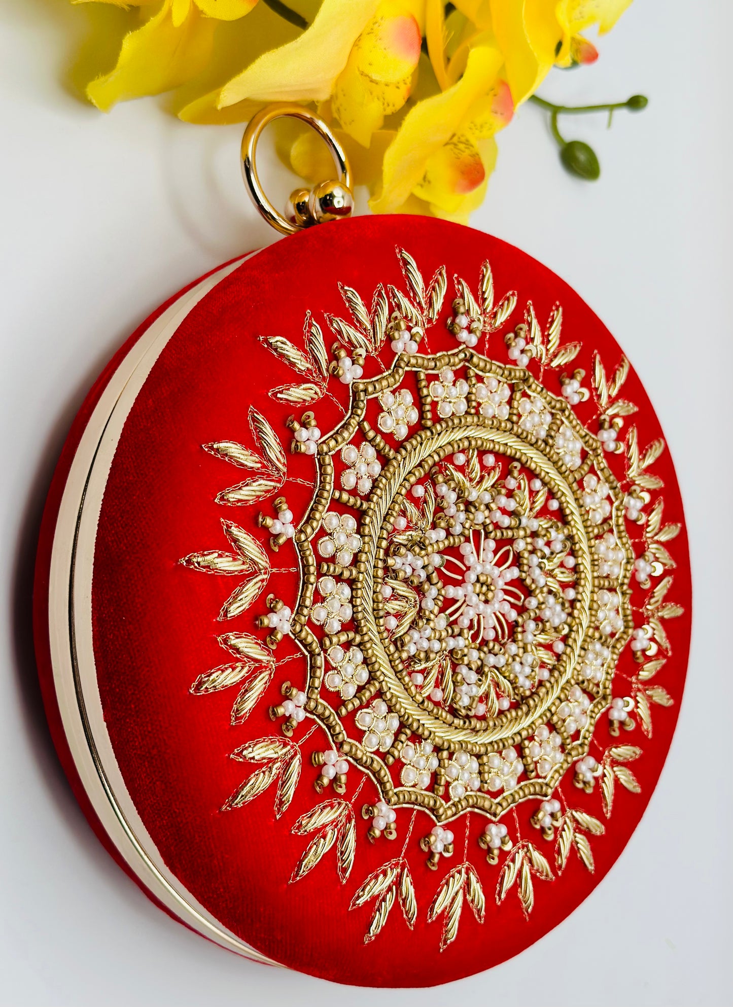 Round Red Velvet Handcrafted Clutch | Simzdesignzz |