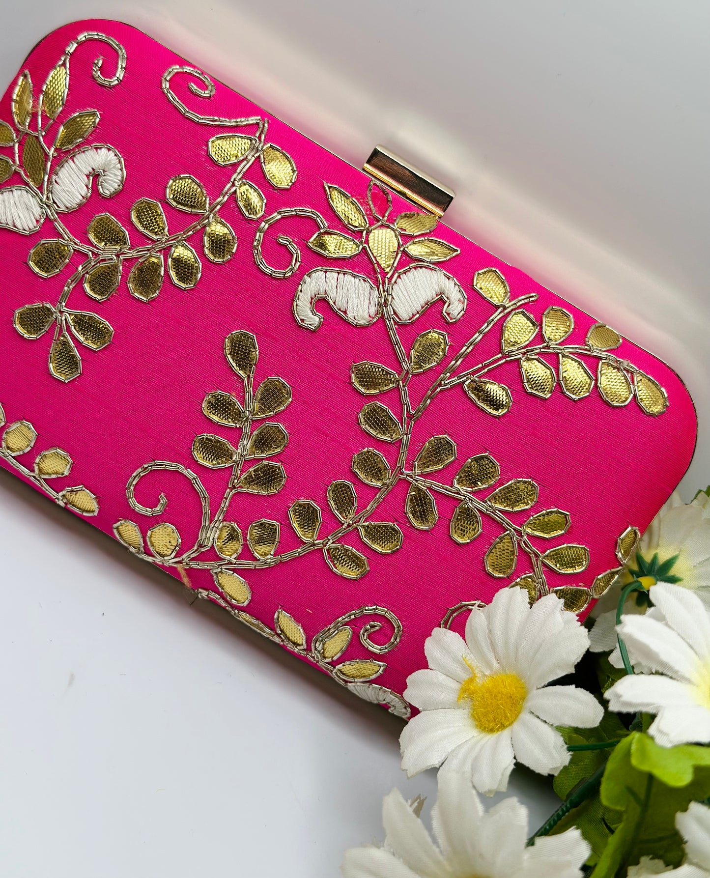 Golden-Leaved Veins Handcrafted Clutch | Simzdesignzz |