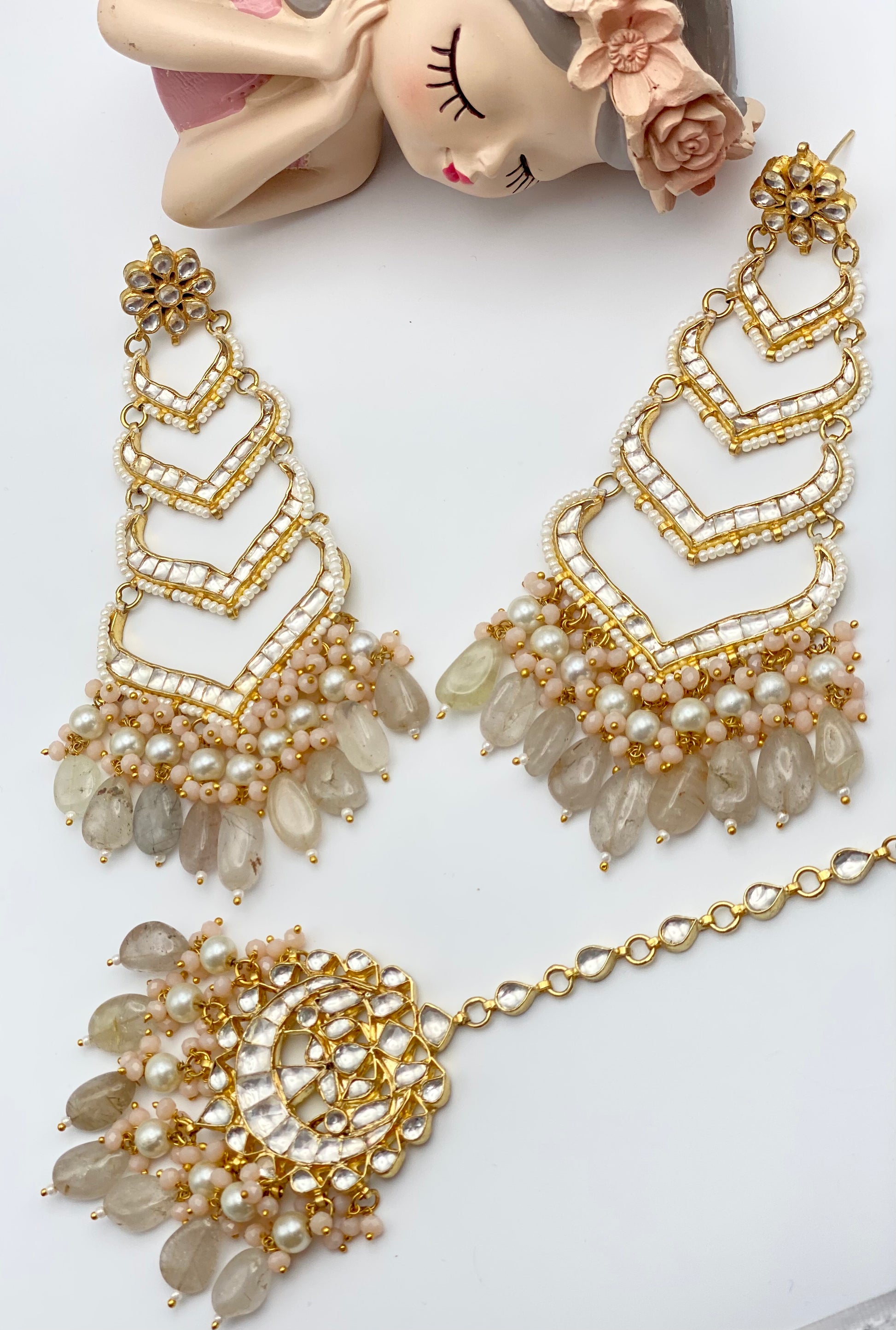 Grey Long Pachi Kundan Earrings | Simzdesignzz |