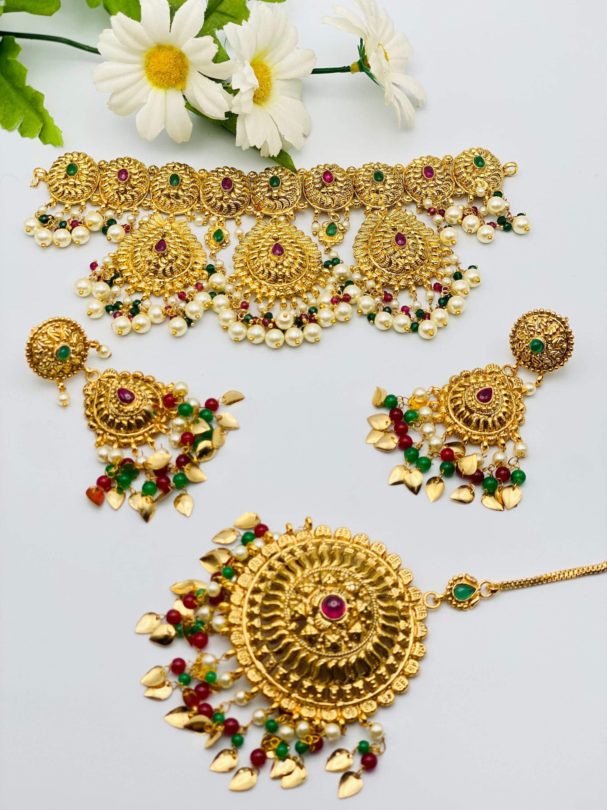 1GM Gold | Bridal | Semi-Bridal Gold-Plated Necklace Set (Square Shape| Oval Shape ) | Simzdesignz |