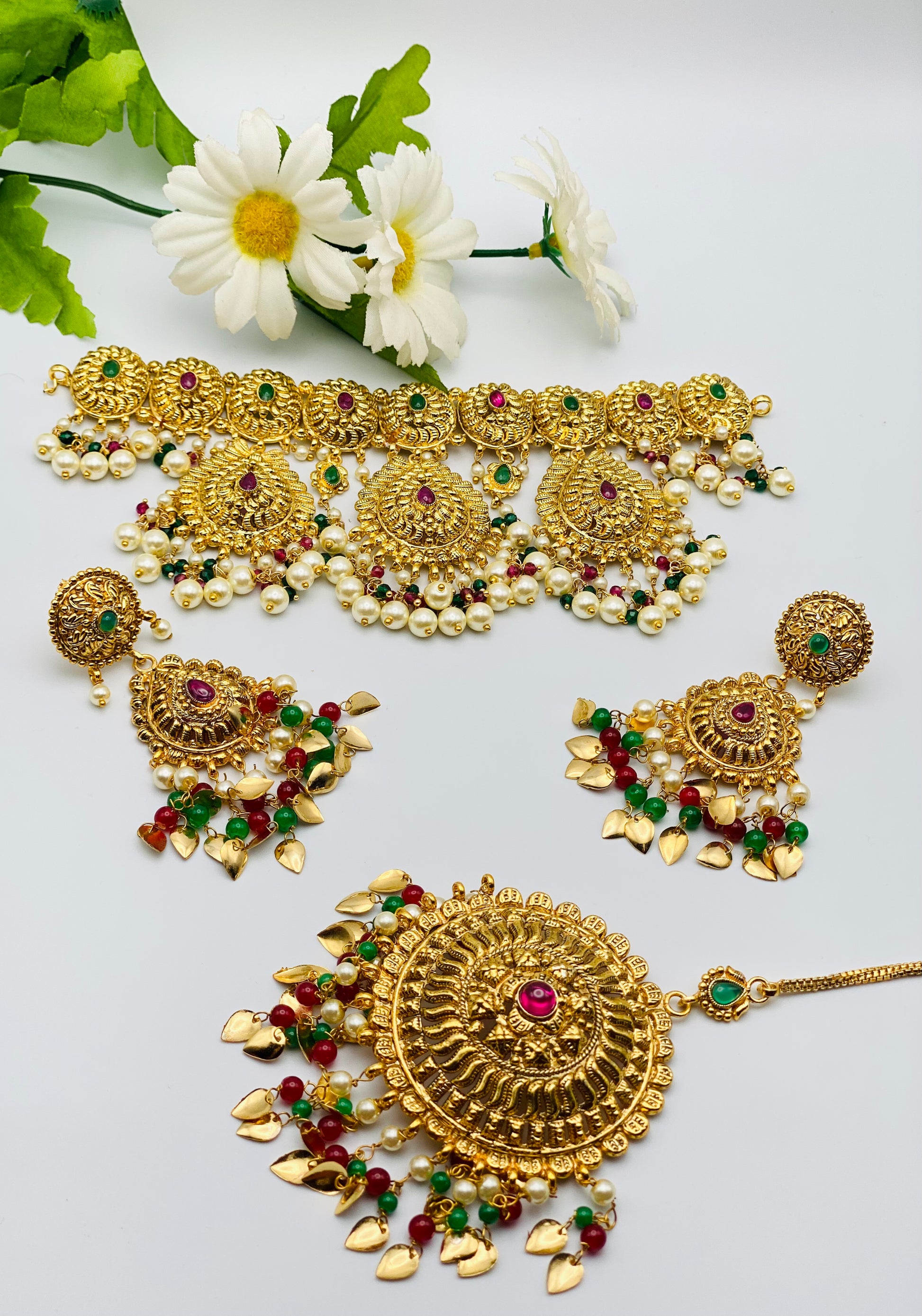1GM Gold | Bridal | Semi-Bridal Gold-Plated Necklace Set (Square Shape| Oval Shape ) | Simzdesignz |