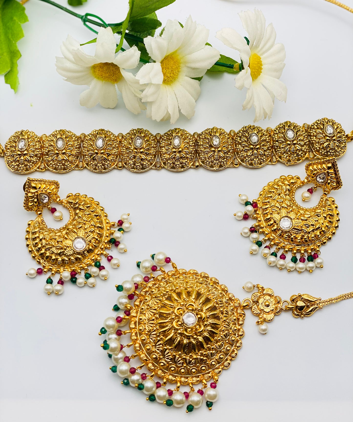 Traditional Gold-Plated Choker Necklace Set | Simzdesignz | 1GM |