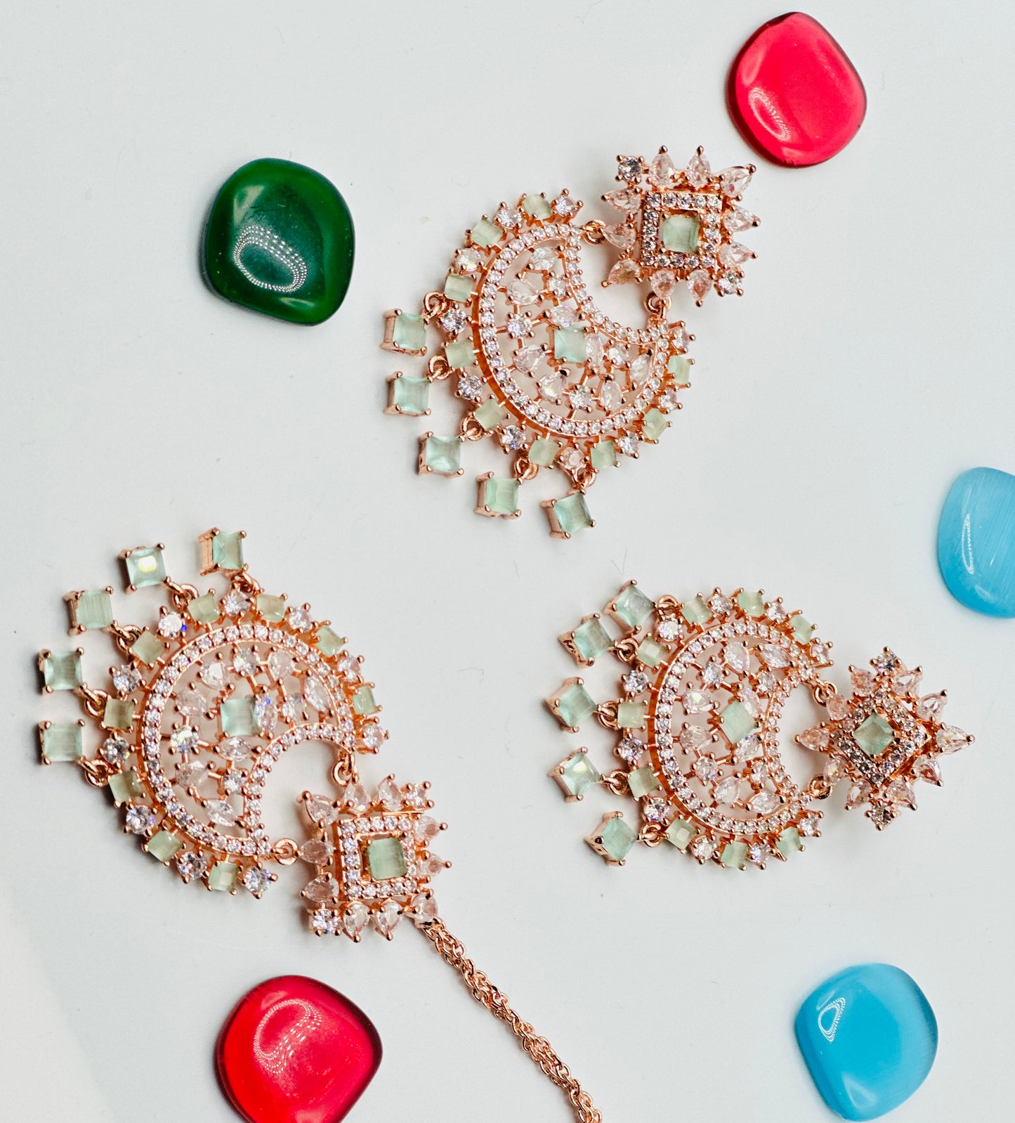 Ameera American Diamond Earrings With Tikka | Simzdesignzz |