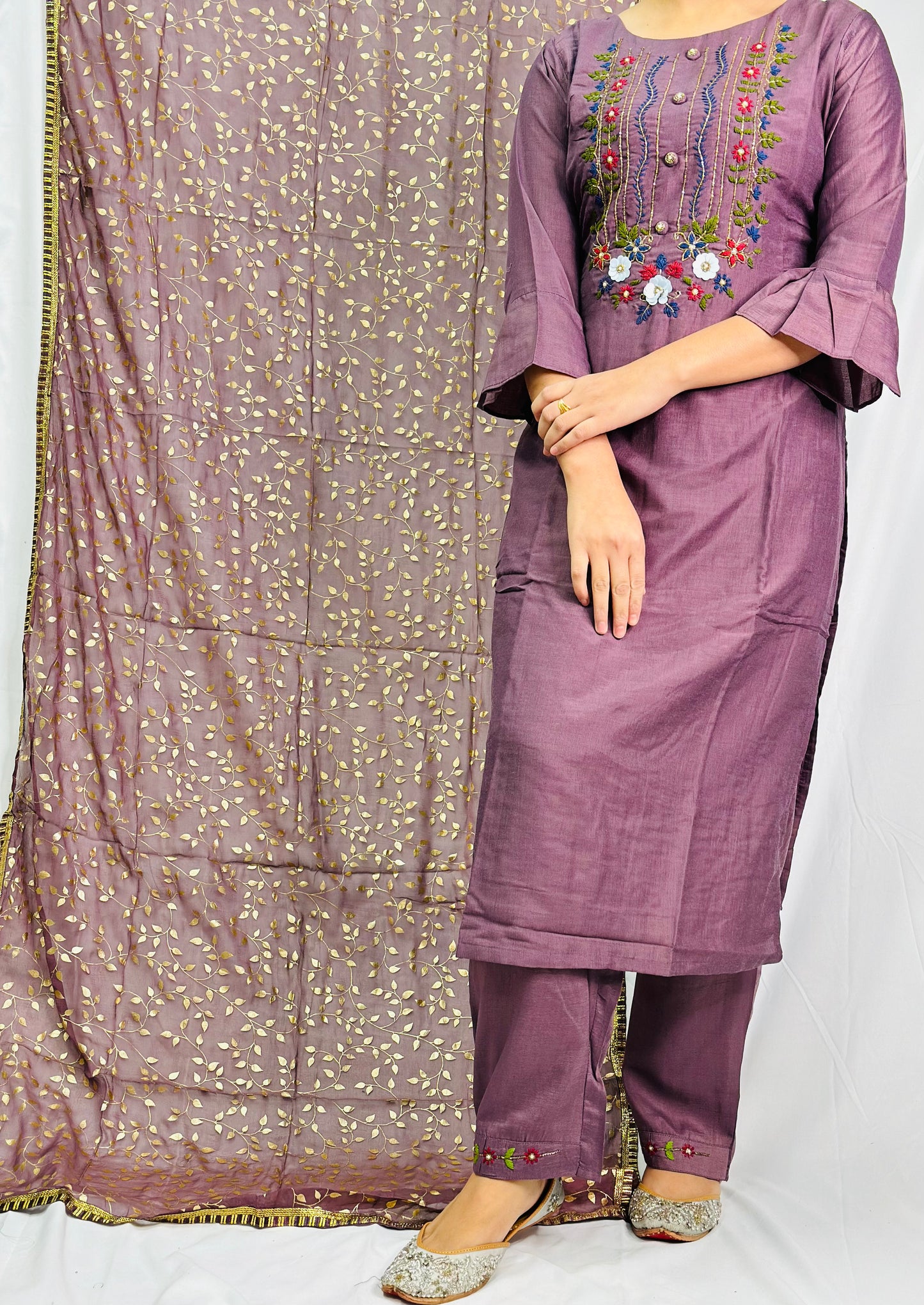 Nazila Three Piece Suit With Plazzo And Beautiful Fully Embroidered Dupatta | Simzdesignzz |