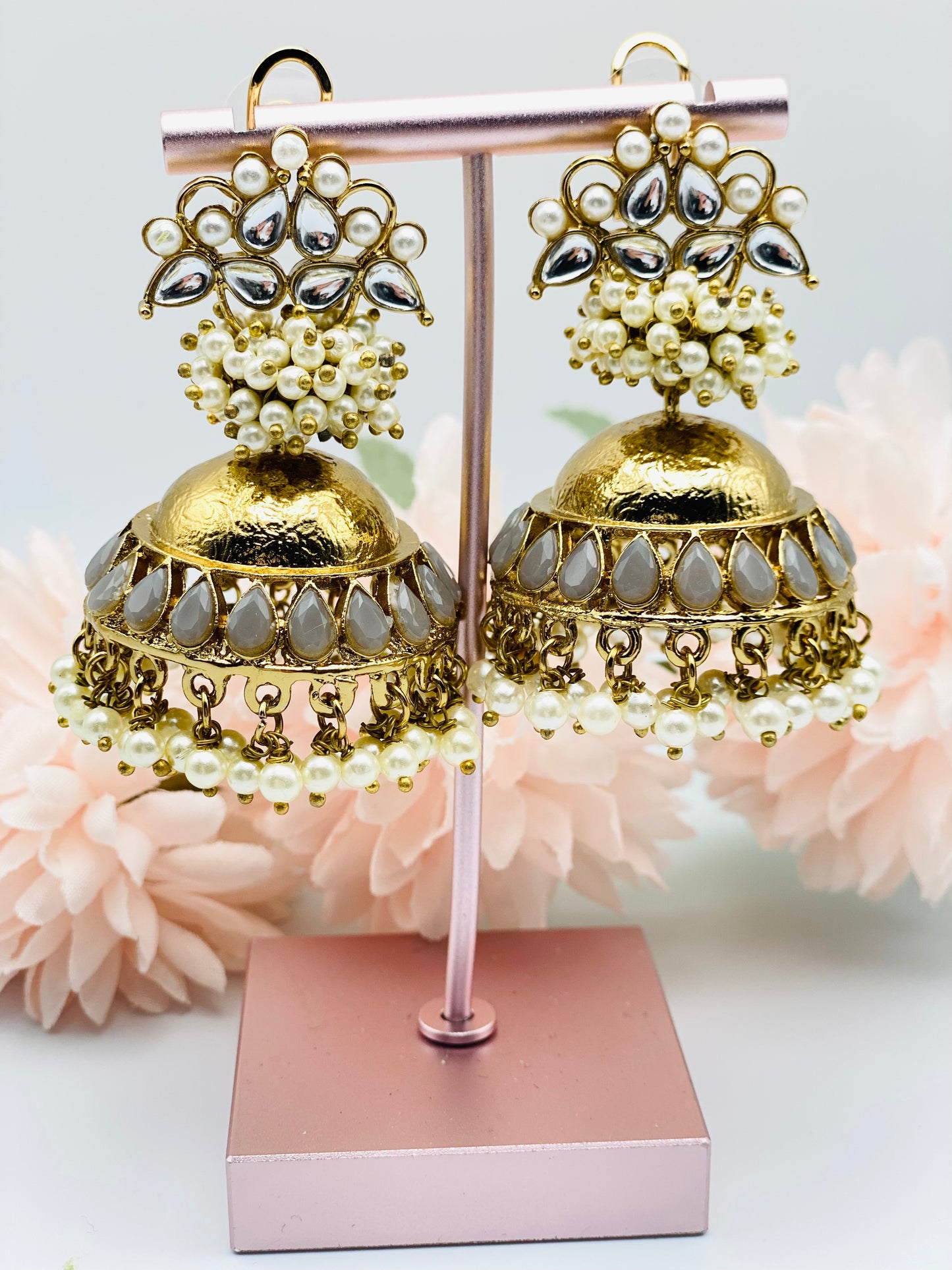 Antique Polki Jhumki Earrings | Pakistani jewellery | Punjabi jewellery | Simzdesignzz |