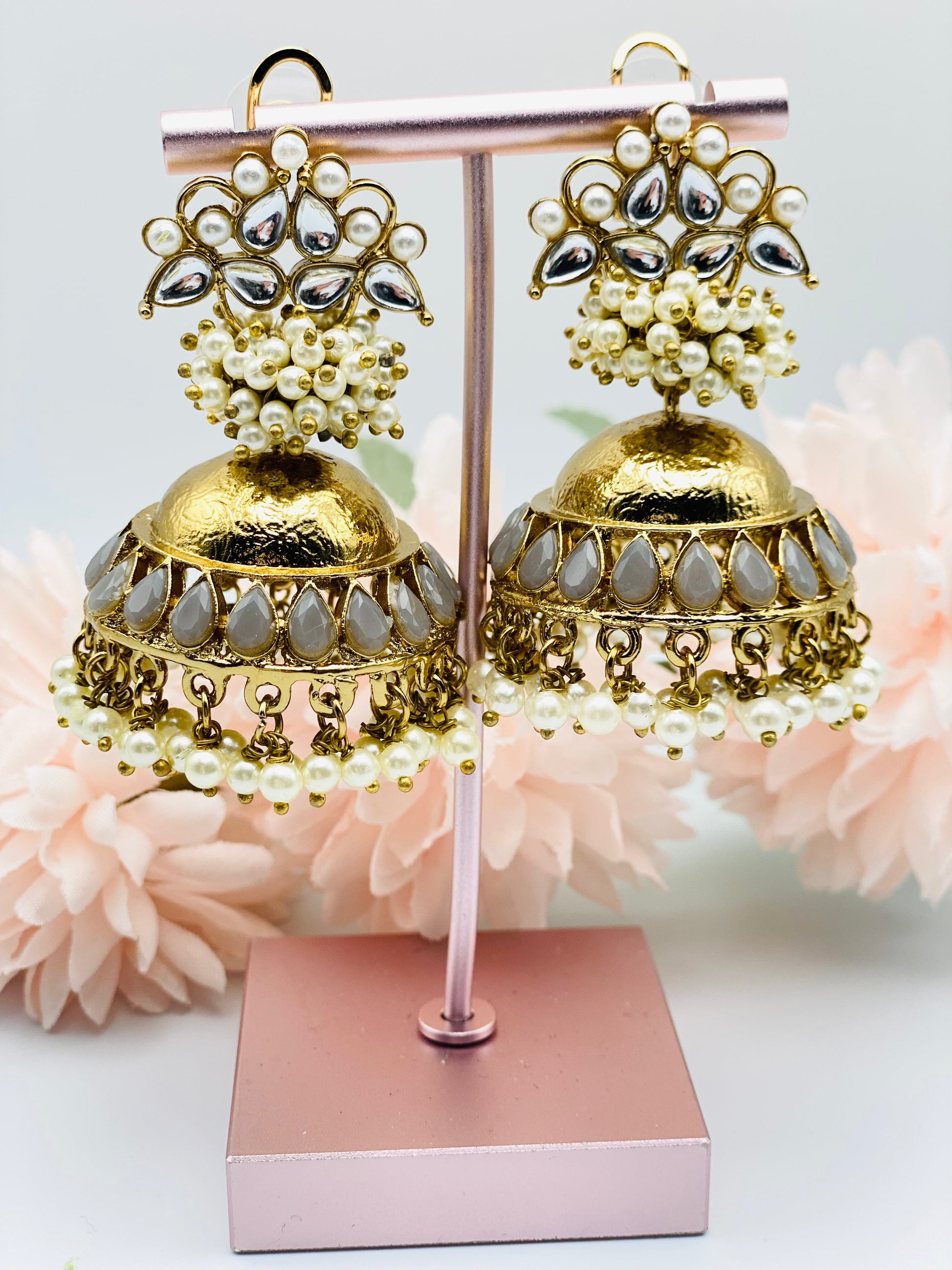 Antique Polki Jhumki Earrings | Pakistani jewellery | Punjabi jewellery | Simzdesignzz |