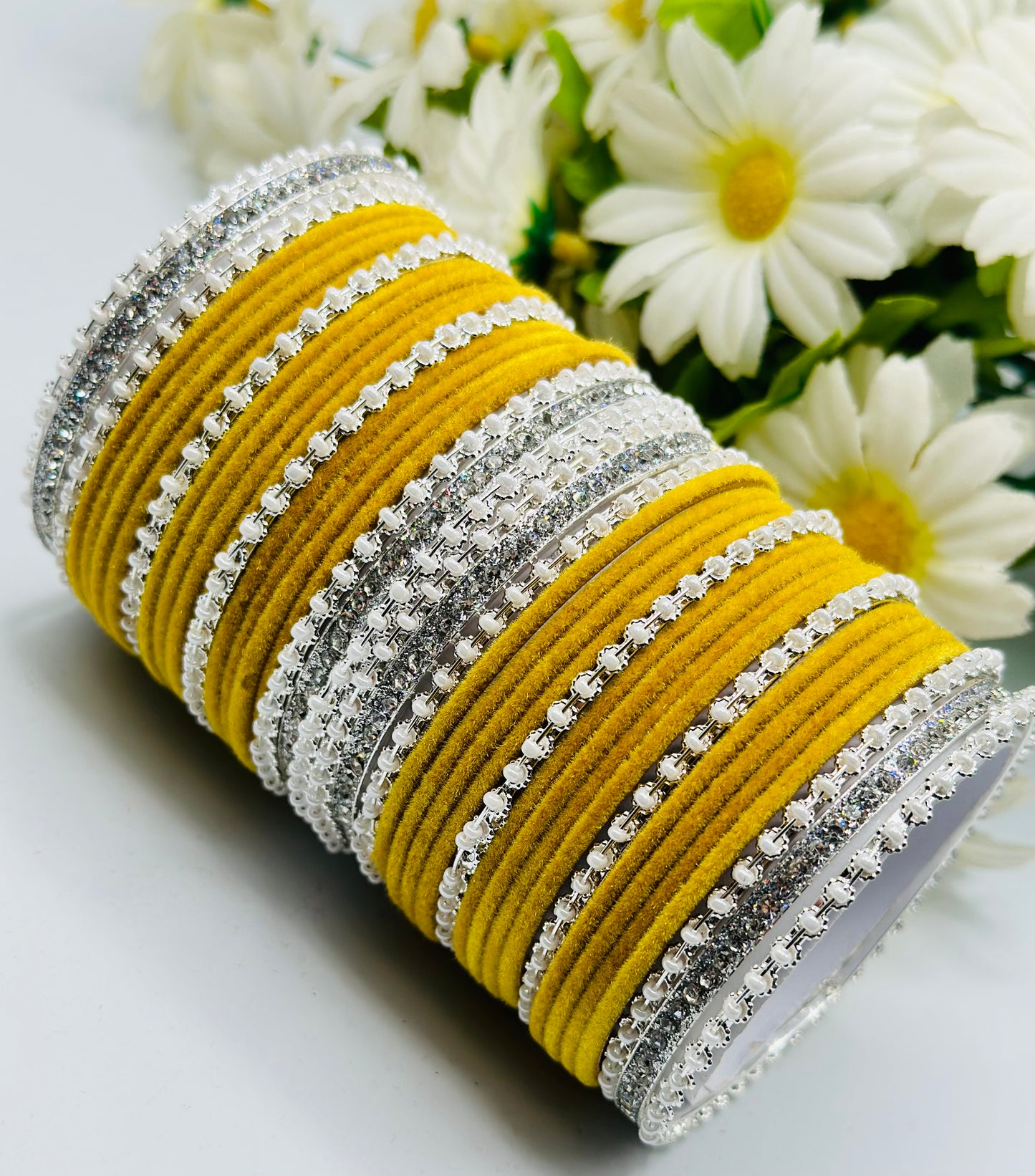Yellow Stone-Work Velvet Bangles | Simzdesignzz |