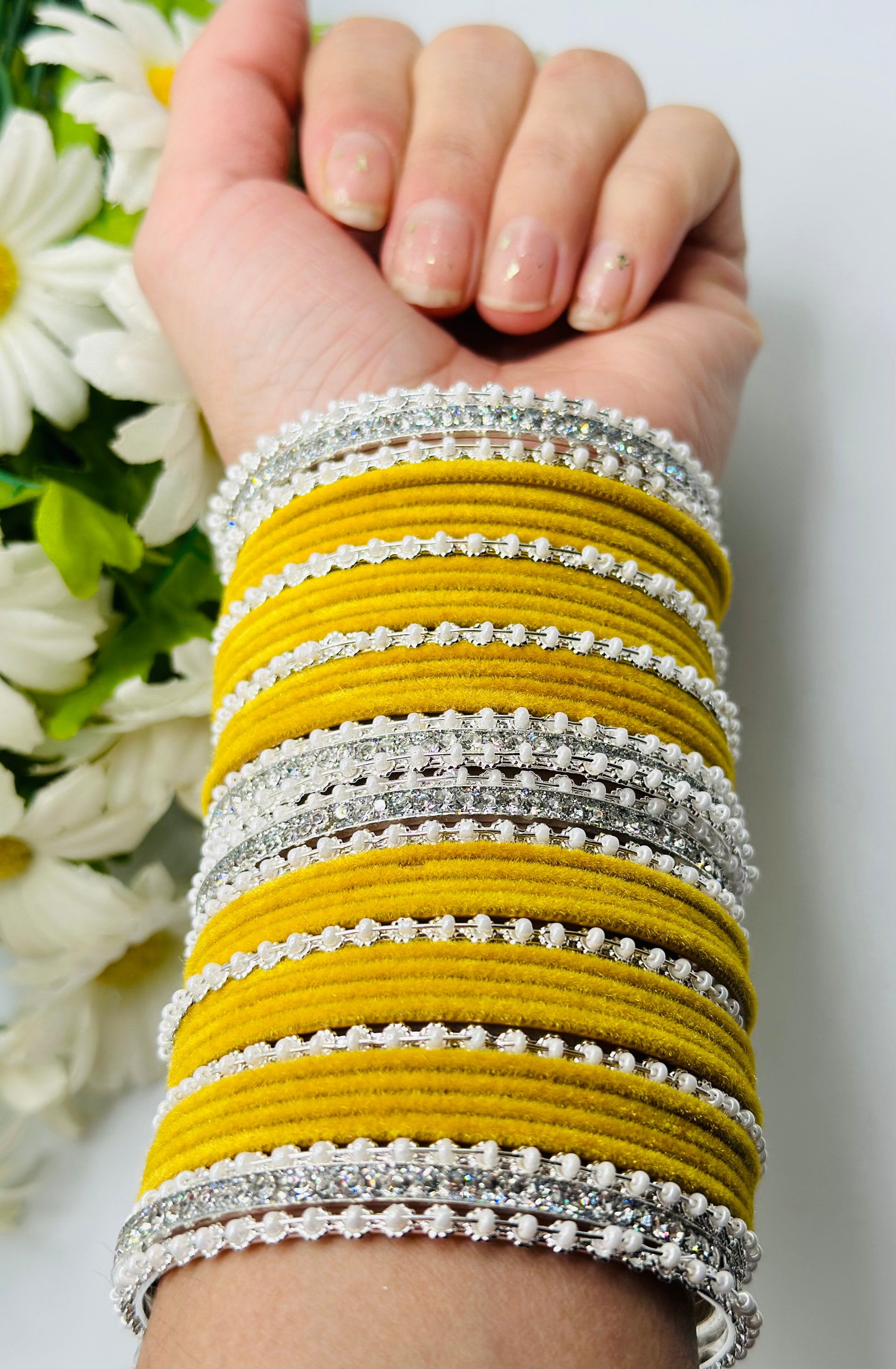 Yellow Stone-Work Velvet Bangles | Simzdesignzz |