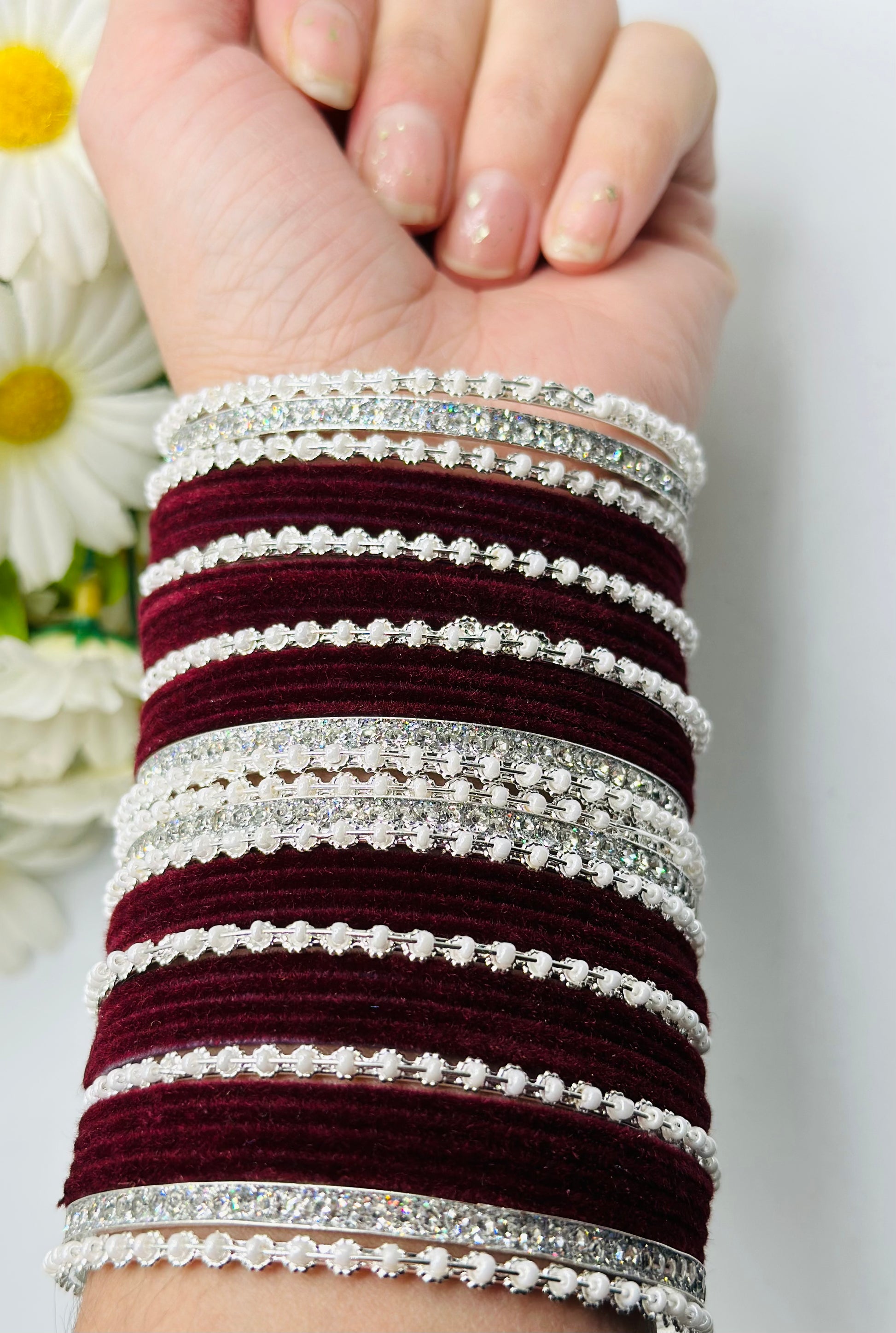 Maroon Stone-Work Velvet Bangles | Simzdesignzz |