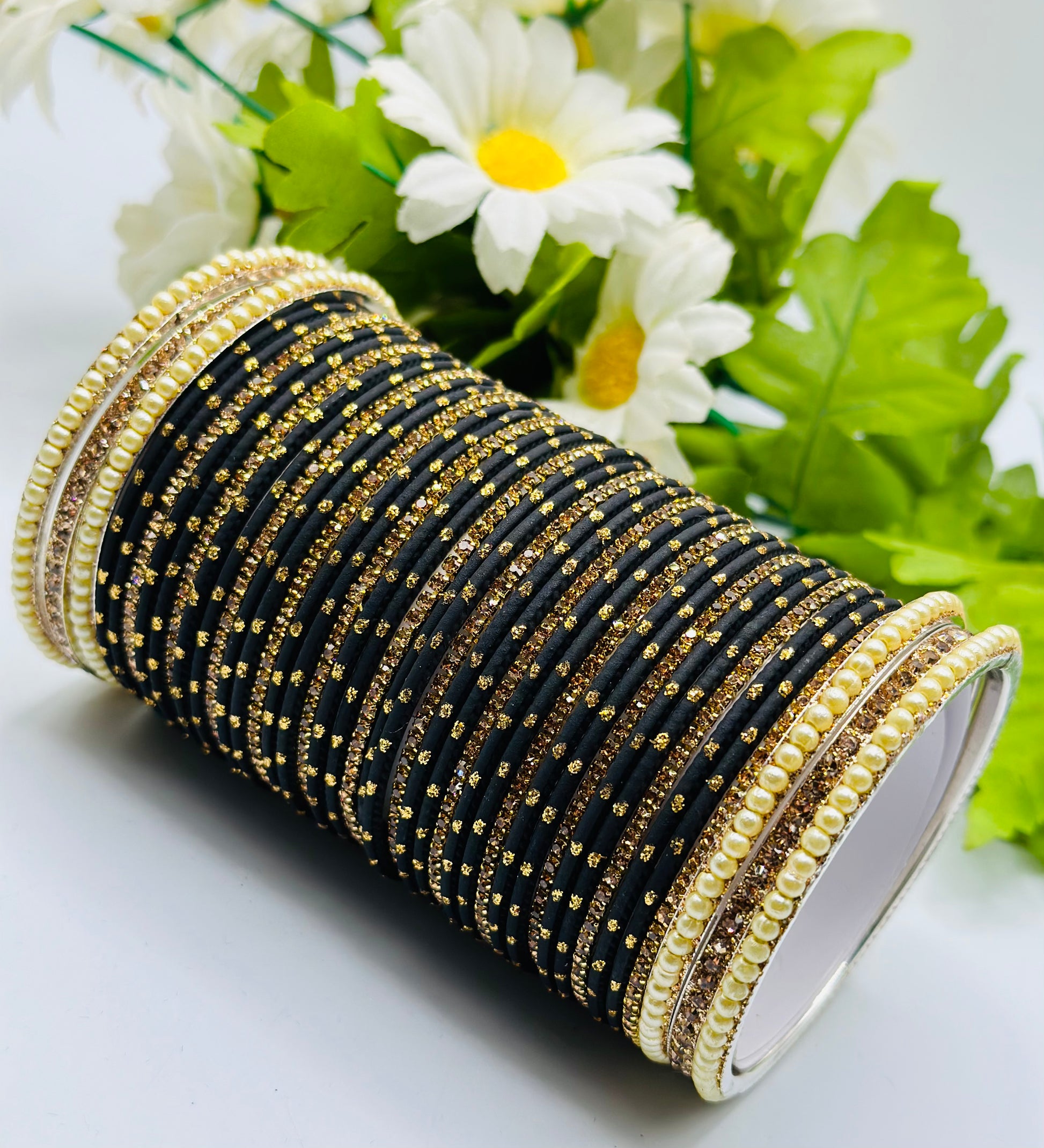 Golden-Dotted Matte Bangles | Simzdesignzz |