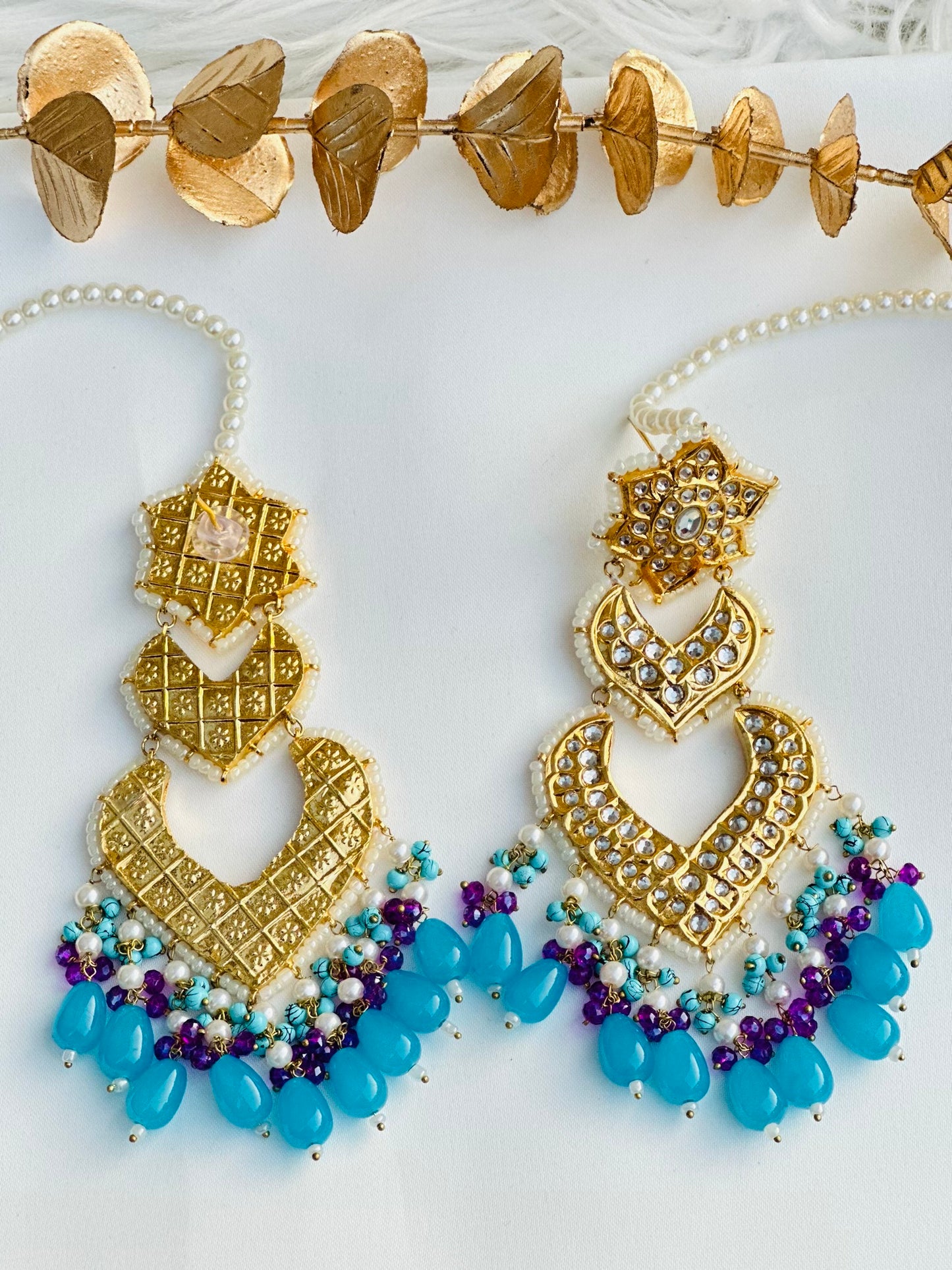 Lightweight Oversized Thappa Kundan Earrings | Pakistani | Simzdesignz |