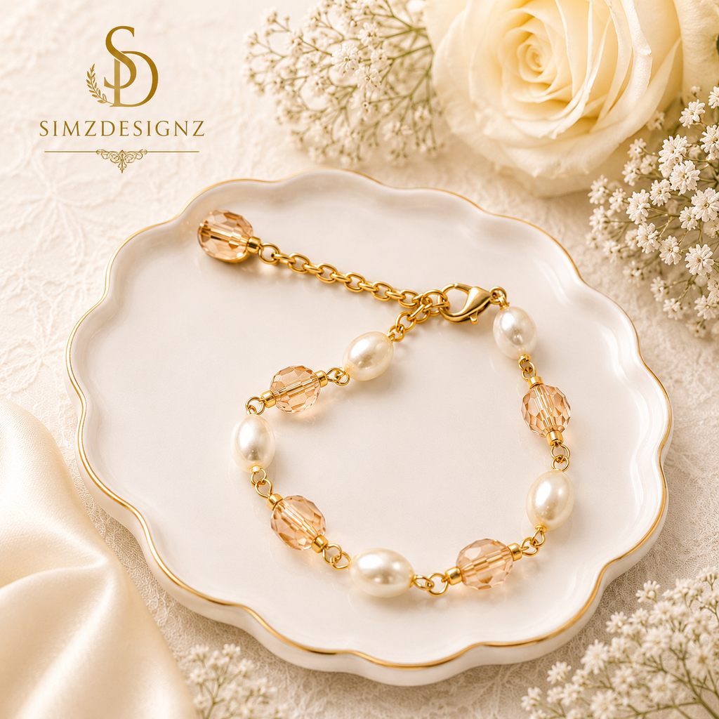 Beige-White Beaded Bracelet Rakhi