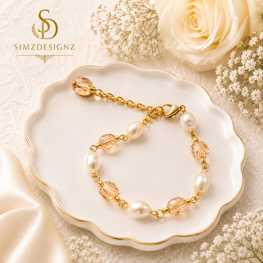 Beige-White Beaded Bracelet Rakhi