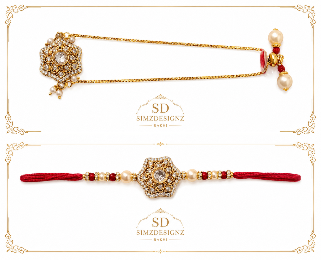 Premium Kundan Rakhi with Bhabhi Braclet | Design-1