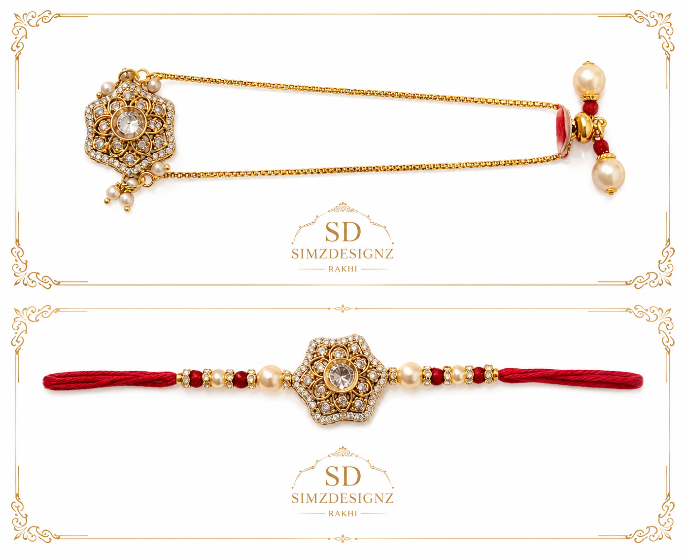 Premium Kundan Rakhi with Bhabhi Braclet | Design-1