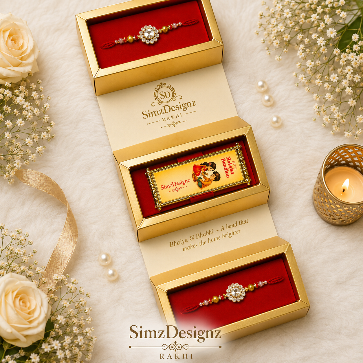 Premium packing Bro-Bhabi Rakhi Combo Set