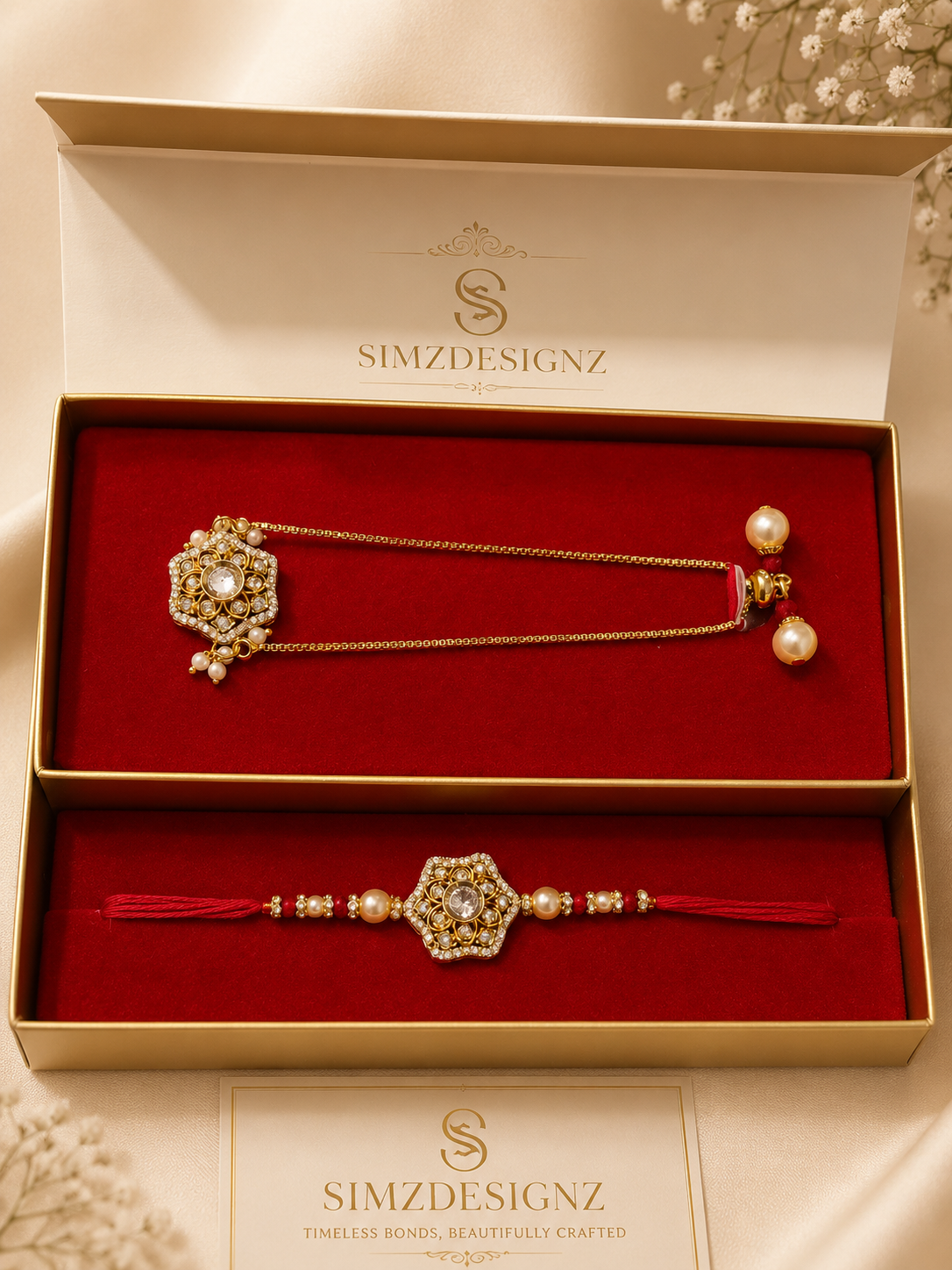 Premium Kundan Rakhi with Bhabhi Braclet | Design-1