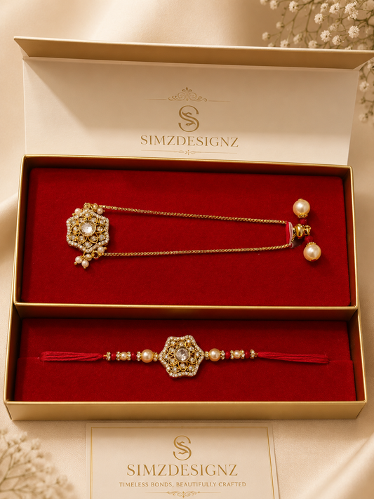 Premium Kundan Rakhi with Bhabhi Braclet | Design-1