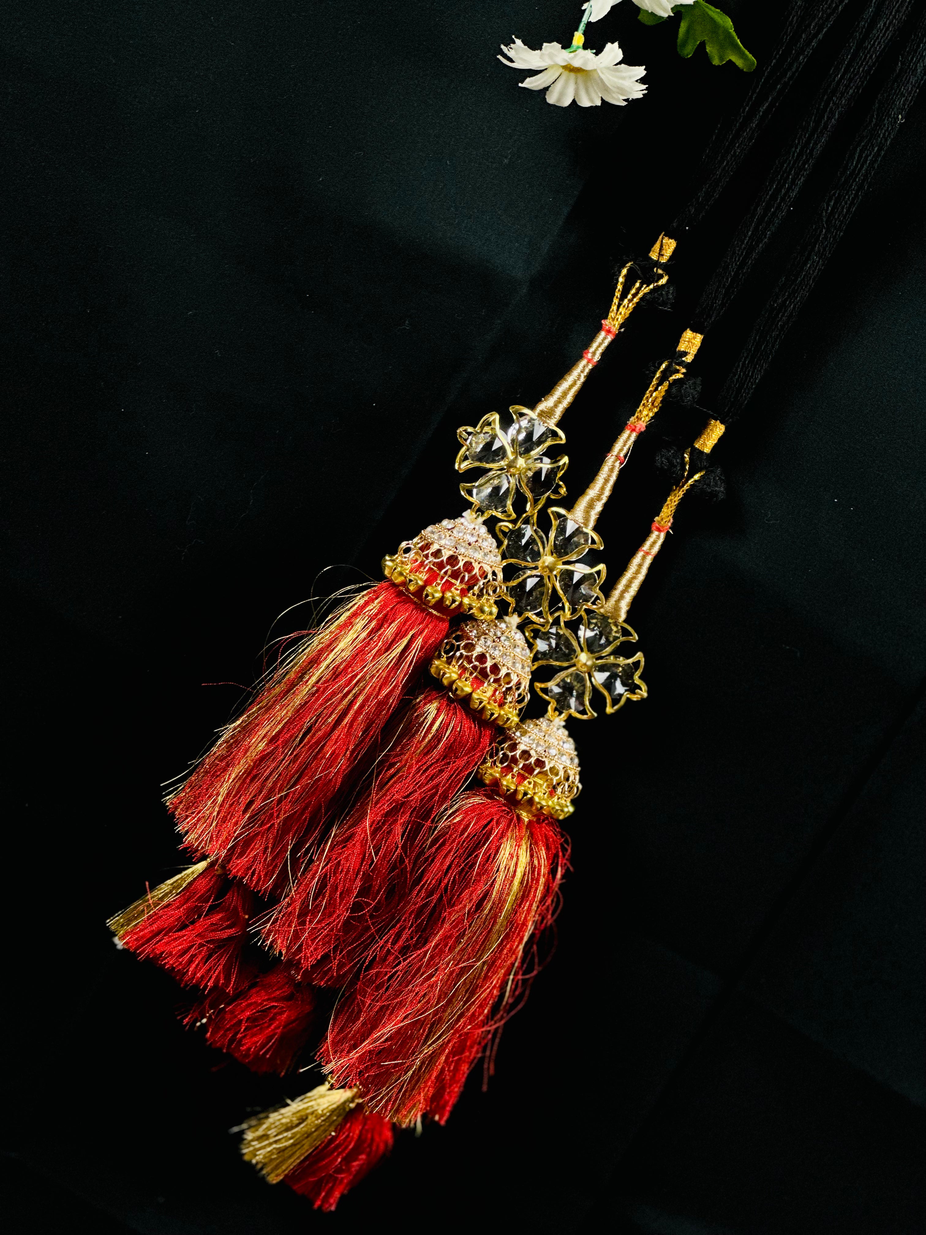 Golden-Red Paranda With Ghungroo And Parandi | Simzdesignz |