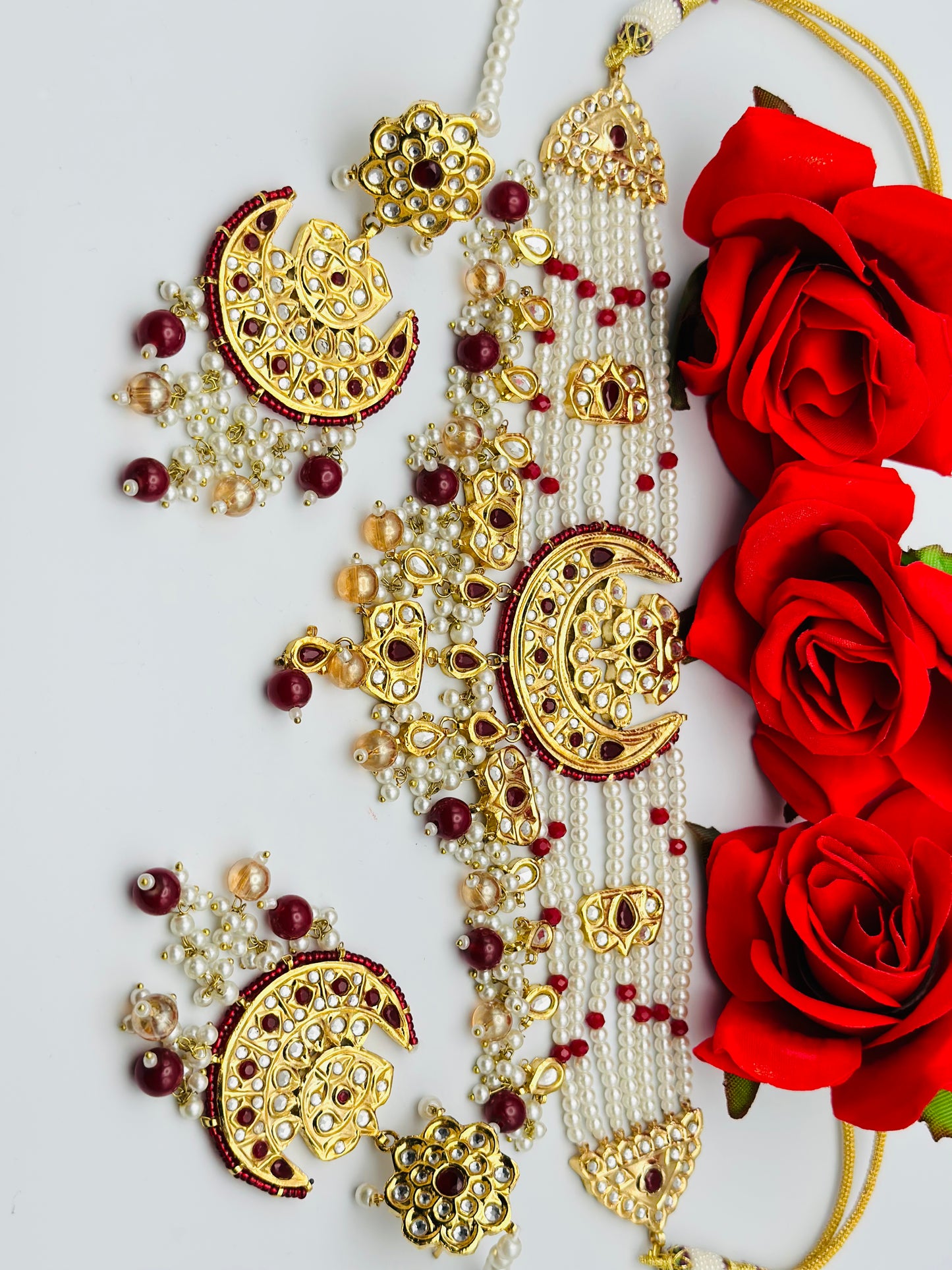 Elegant Maroon Thappa Kundan Necklace | Simzdesignzz |