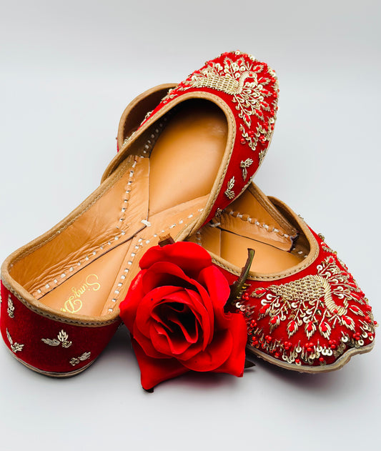 Dulhans Red  Punjabi Jutti  | Handmade Thread Work | Khussa Sandal | Simzdesignz |