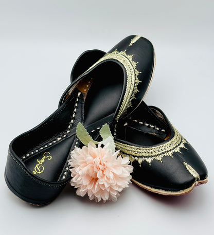 Genuine Leather Black Colour Punjabi Jutti | Double Cushioned | Handmade |  Simzdesignz |