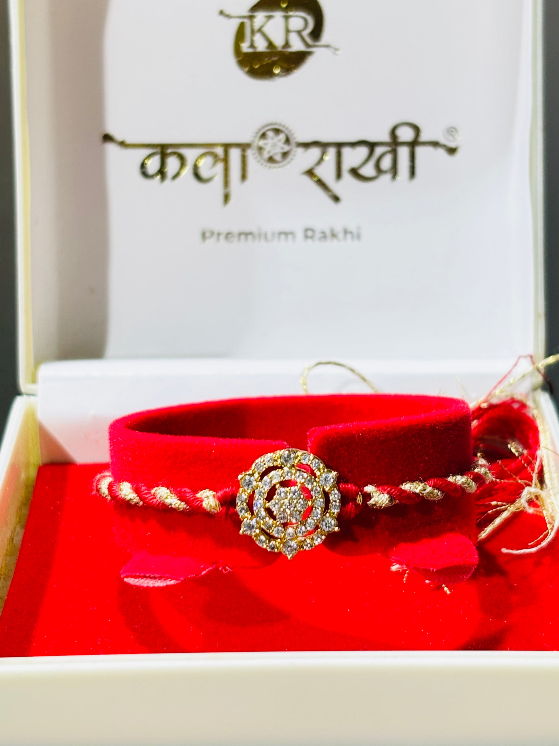 Premium CZ rakhi With Box Packaging