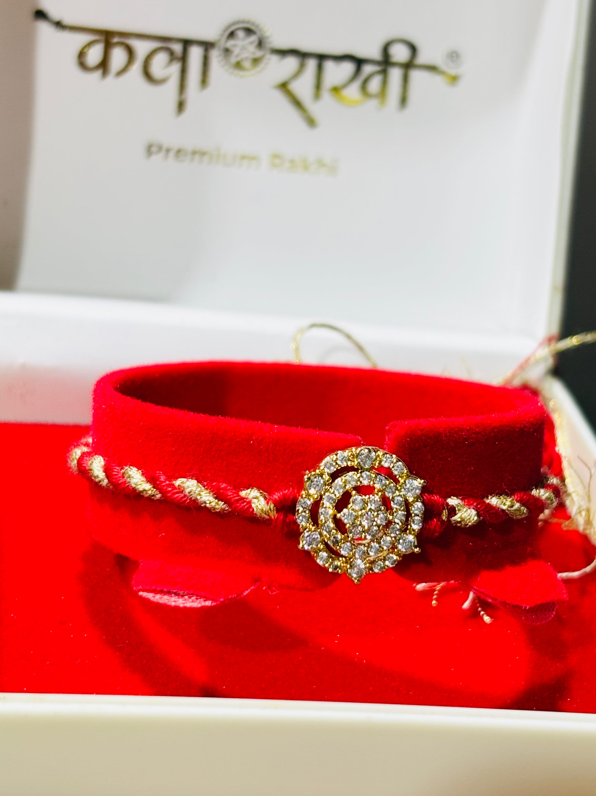 Premium CZ rakhi With Box Packaging