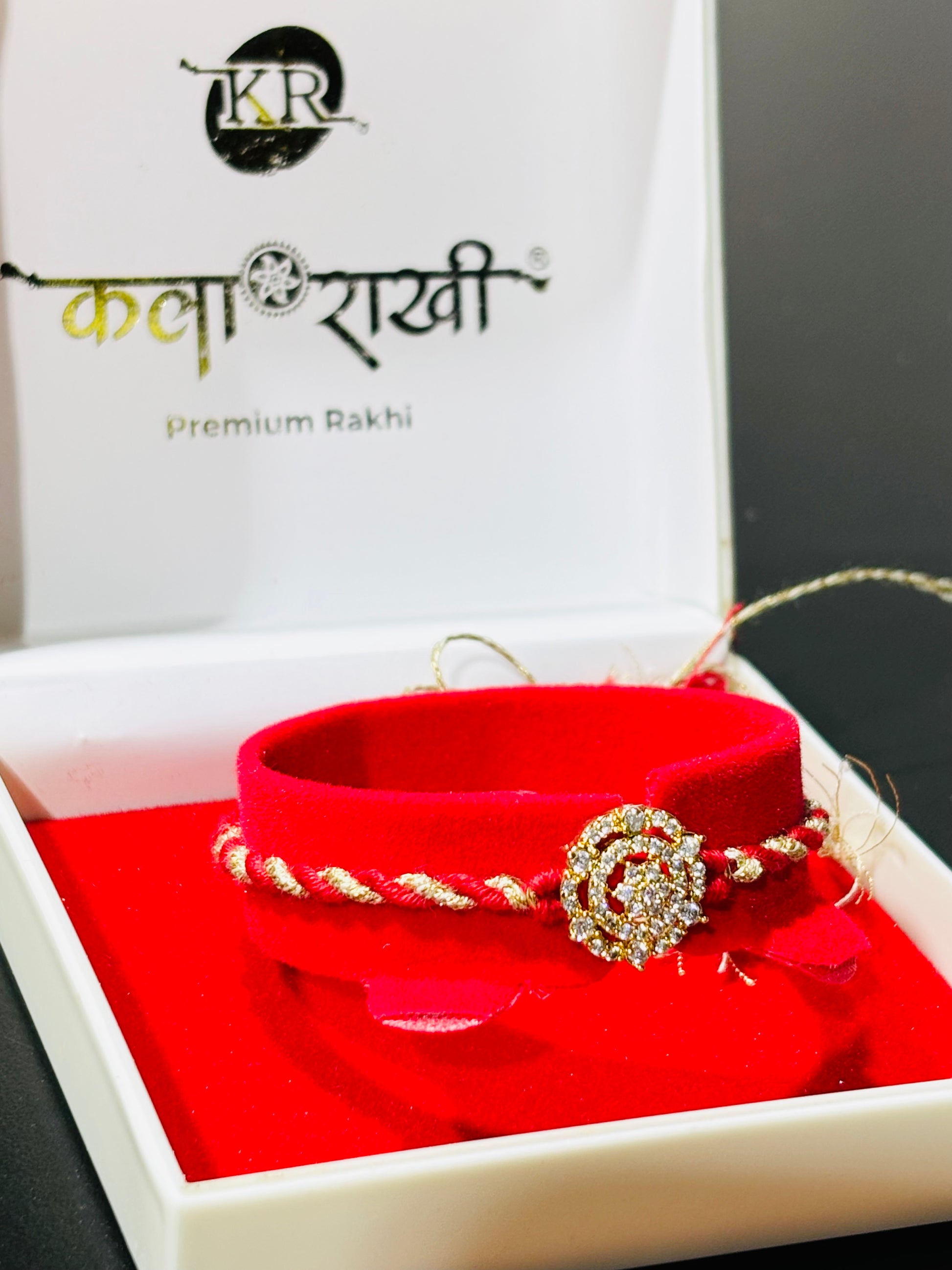 Premium CZ rakhi With Box Packaging