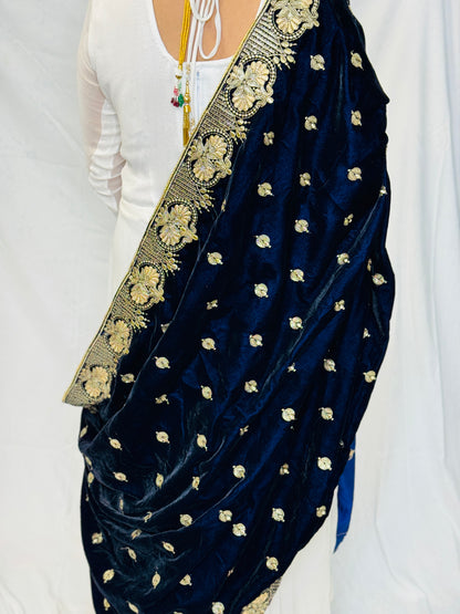 Razia  Royal Blue Floral  Velvet Shawl |. Simzdesignz |