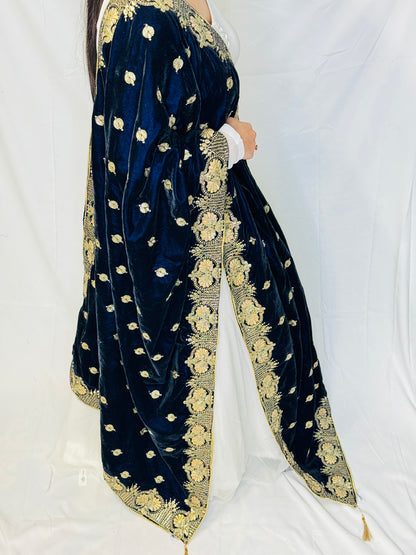 Razia  Royal Blue Floral  Velvet Shawl |. Simzdesignz |