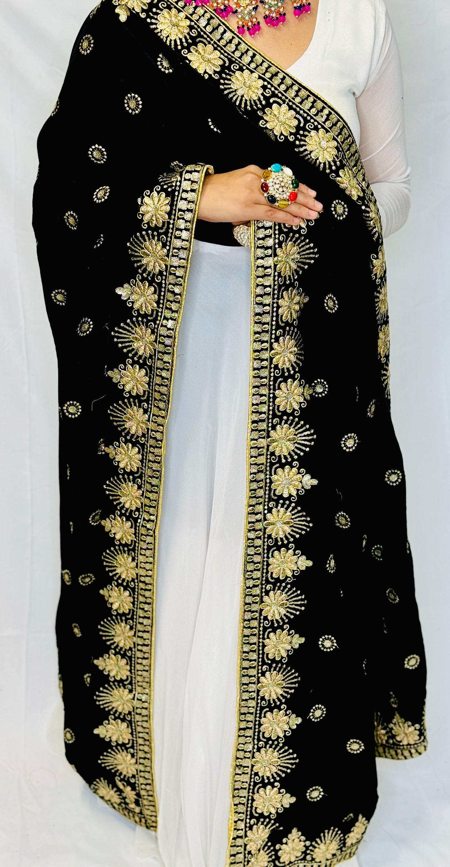 Four Sided Black Velvet Shawl | Simzdesignz |