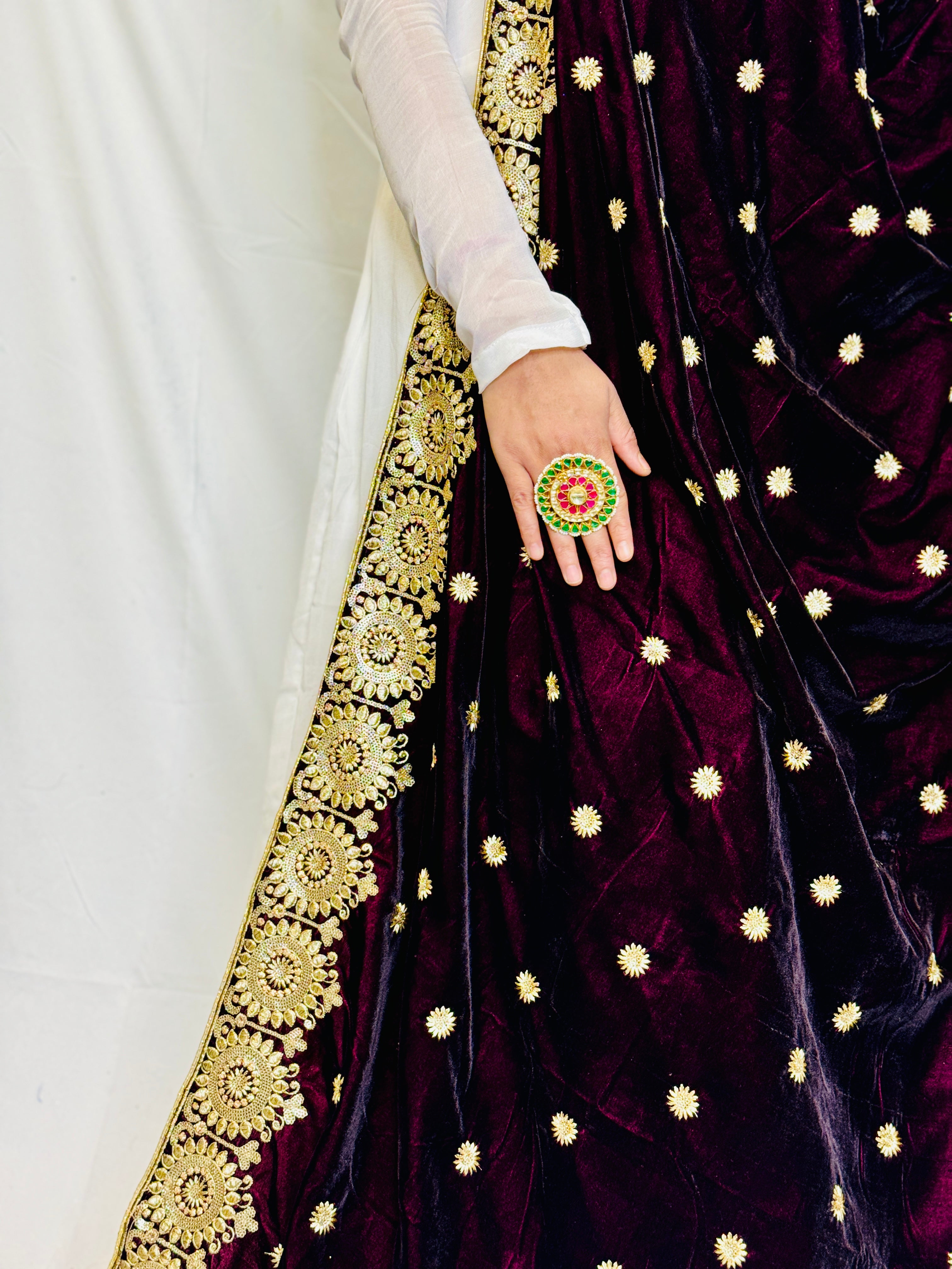 Floral Embroidered Velvet Shawl | Simzdesignz |