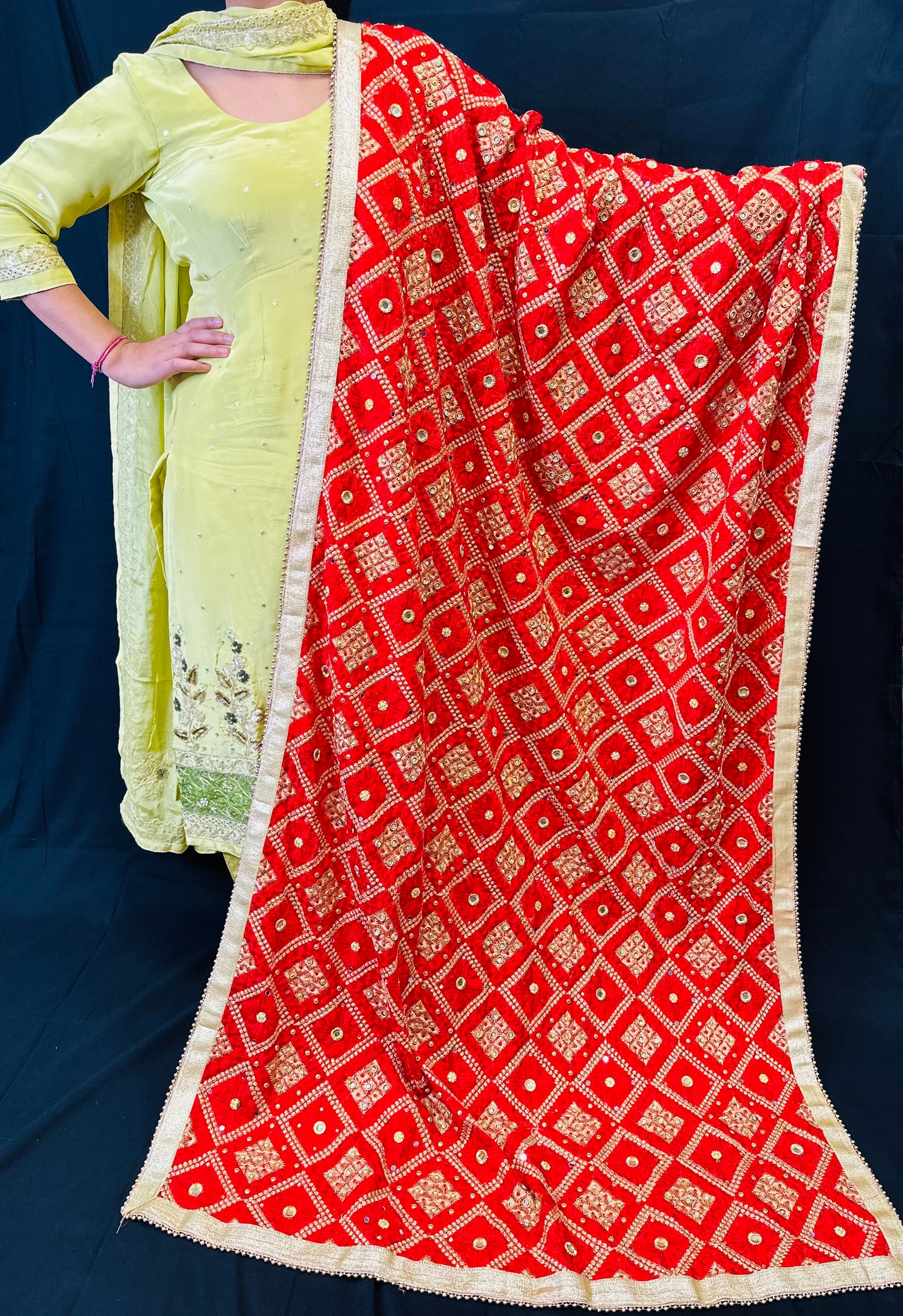 Embroidered Traditional Red Phulkari | Simzdesignzz |