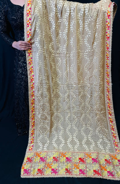 Pure Chiffon Phulkari Dupatta Embroidered With Vine Design | Simzdesignzz |