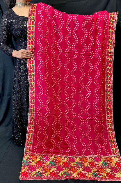 Pure Chiffon Phulkari Dupatta Embroidered With Vine Design | Simzdesignzz |