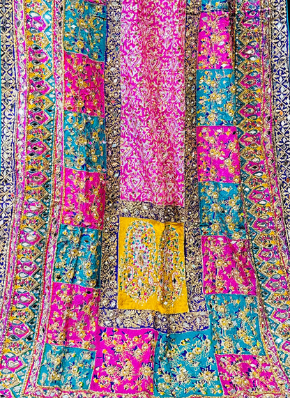 Pakistani Heavy Silk Dupatta With Mirror Work And Colourful Block Print Pattern | Simzdsignzz |