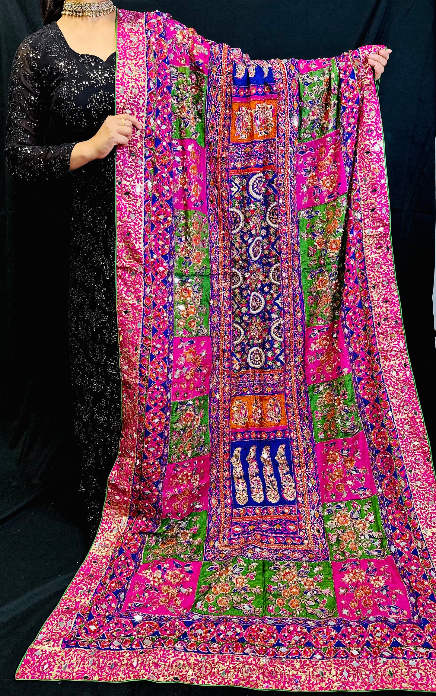 Mirror And Stone Handmade Pakistani Phulkari Dupatta | Simzdesignzz |