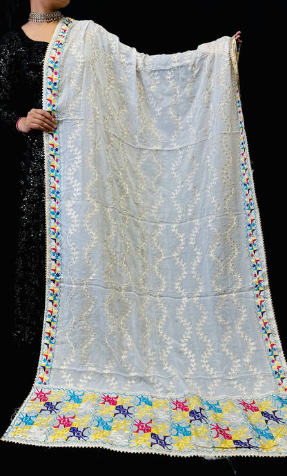 Pure Chiffon Phulkari Dupatta Embroidered With Vine Design | Simzdesignzz |