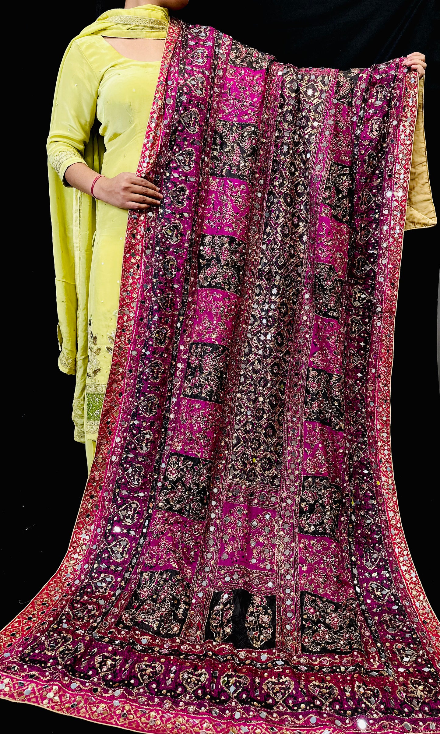 Block-Patterned Pakistani Fulkari Dupatta | Simzdesignzz |